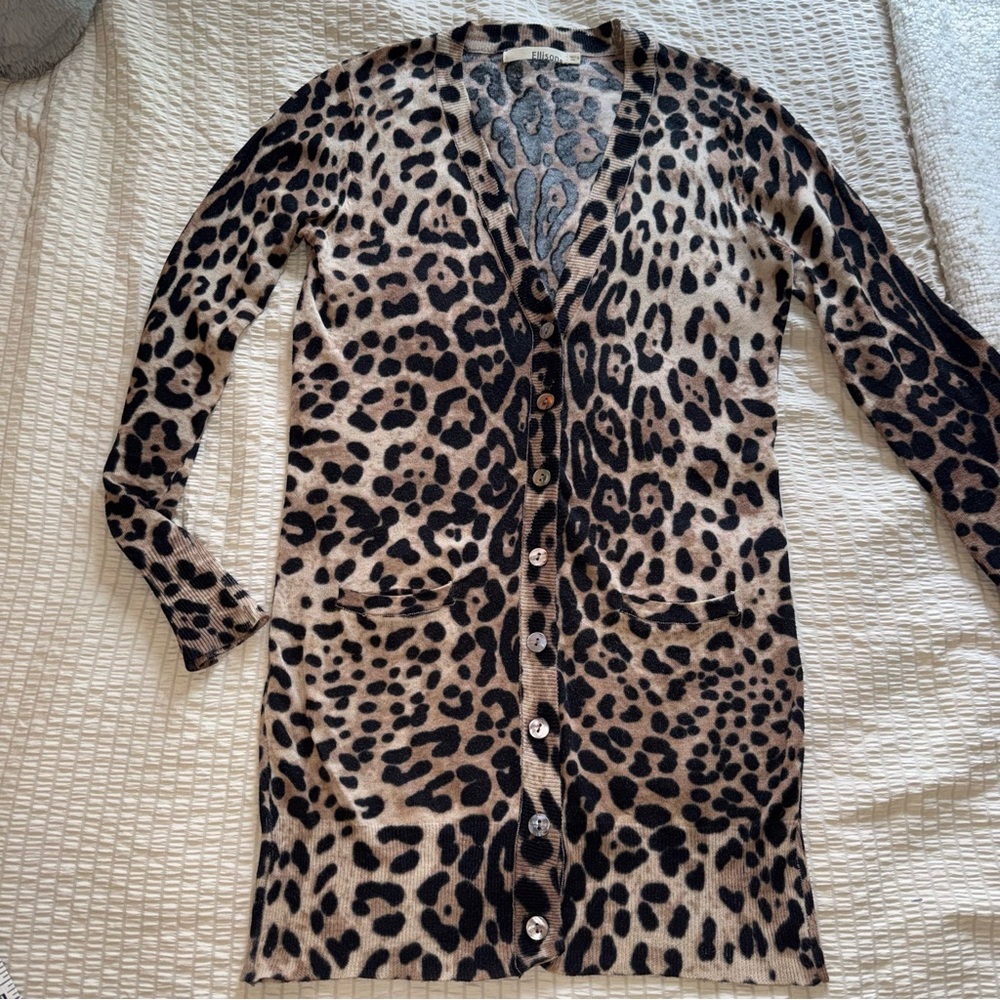 Ellison Cotton Linen Leopard Longline Cardigan small